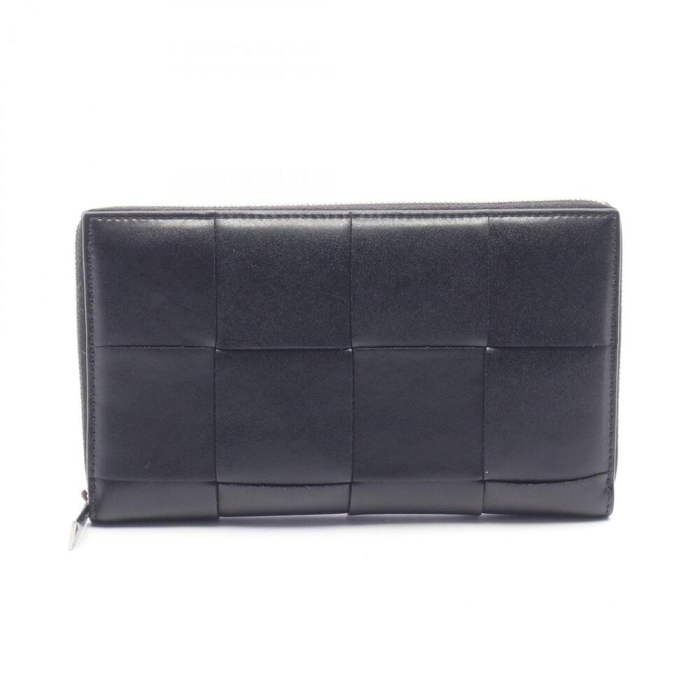 Bottega Veneta Cassette Round Long Wallet, Leather, Women's, Black, 814649